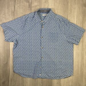Tommy Bahama Island Zone Shirt Mens 3XL Blue Geometric Short Sleeve 100% Silk N
